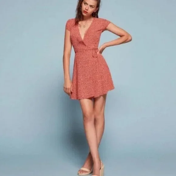 Reformation Orange Oyster Mini Wrap Floral Dress Size Small